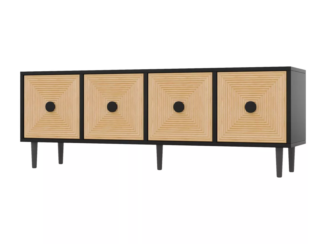 Meuble TV moderne effet bois bambou noir 150x38x55 cm Diestru