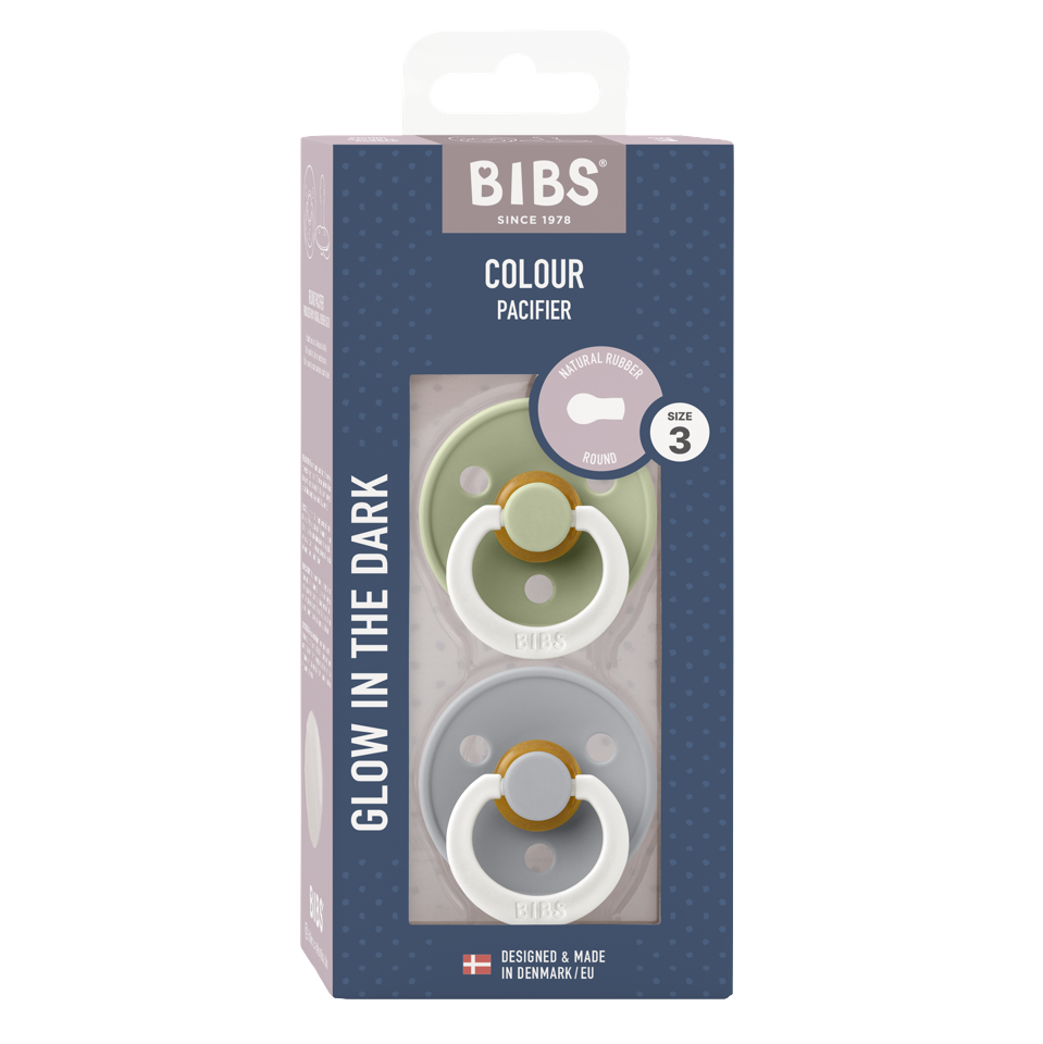 BIBS - Pacifier Colour 2 PACK - Sage GLOW/Cloud GLOW - Size 3