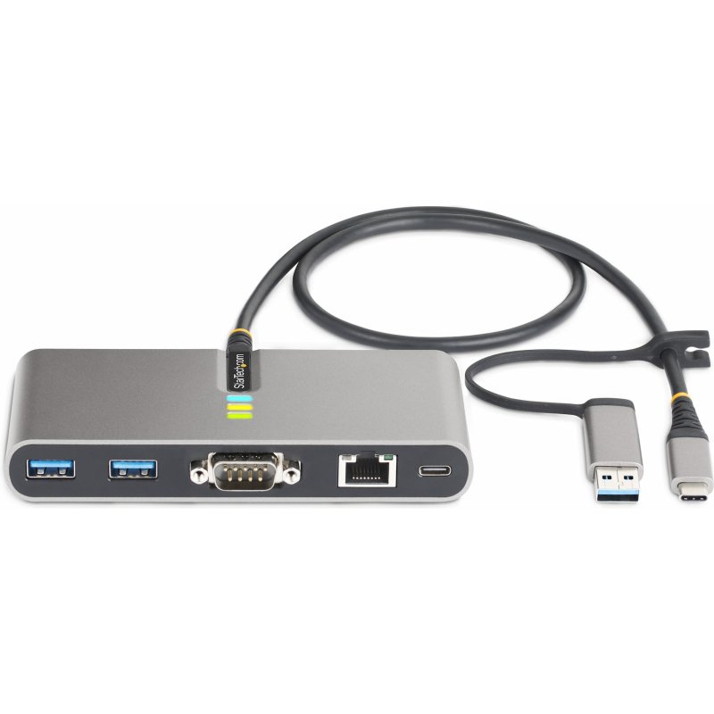 StarTech.com Hub USB-C à 2 Ports USB-A avec Ethernet et RS-232, Dongle USB-C vers USB-A, 100W PD Pass-Through, 2x USB-A 5Gbps, Gigabit Ethernet, Série RS232 (FTDI)