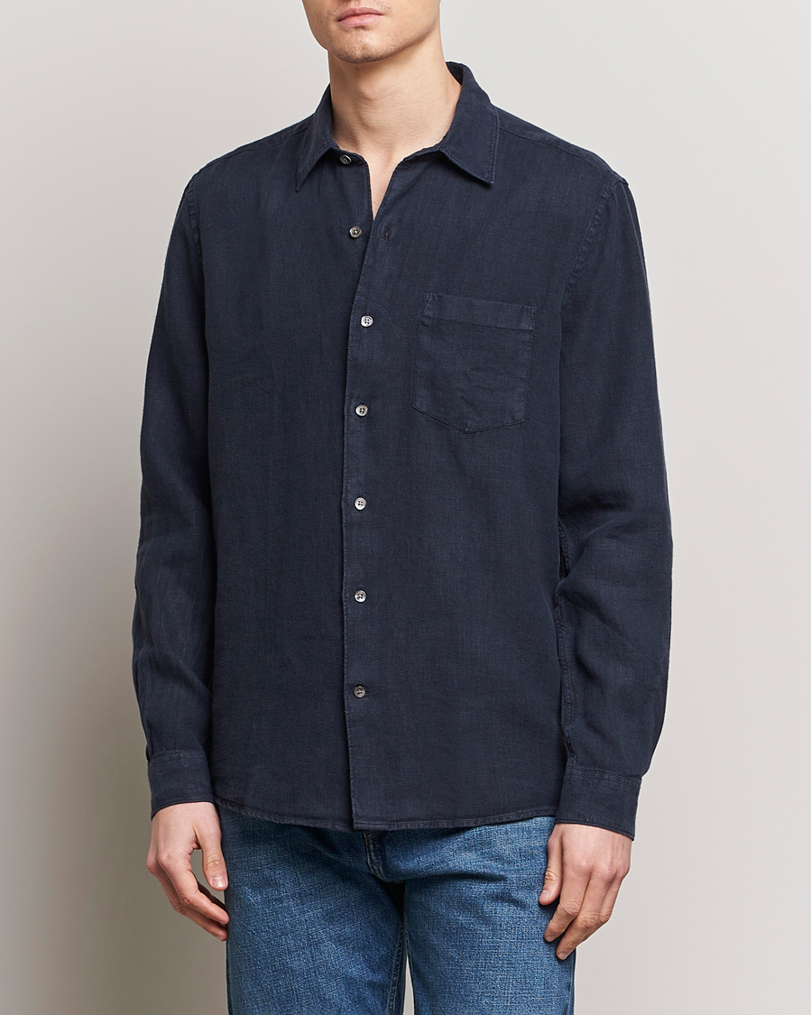 A Day's March Abu Linen Shirt Dark Navy