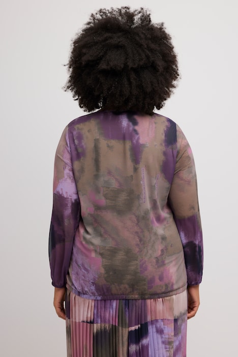 Bluse, Chiffon, V-Ausschnitt, Gummisaum, Langarm