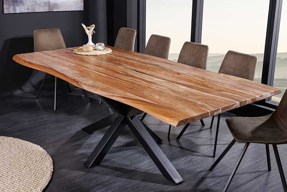 Massivholz Esstisch MAMMUT 200cm braun Sheesham schwarzes Gestell Baumkante stone finish