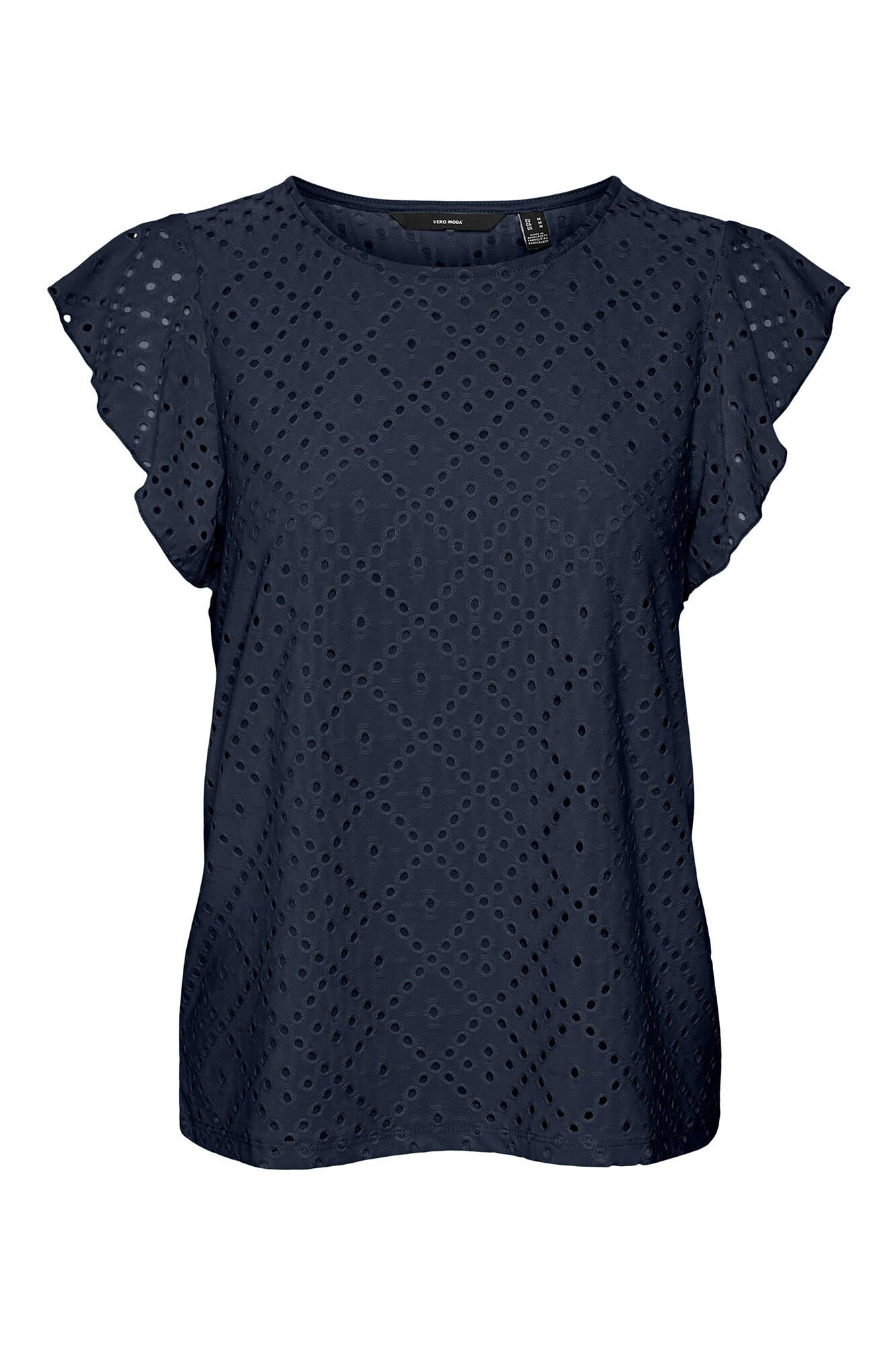 Blusa feminina vazada com mangas franzidas - Azul marinho