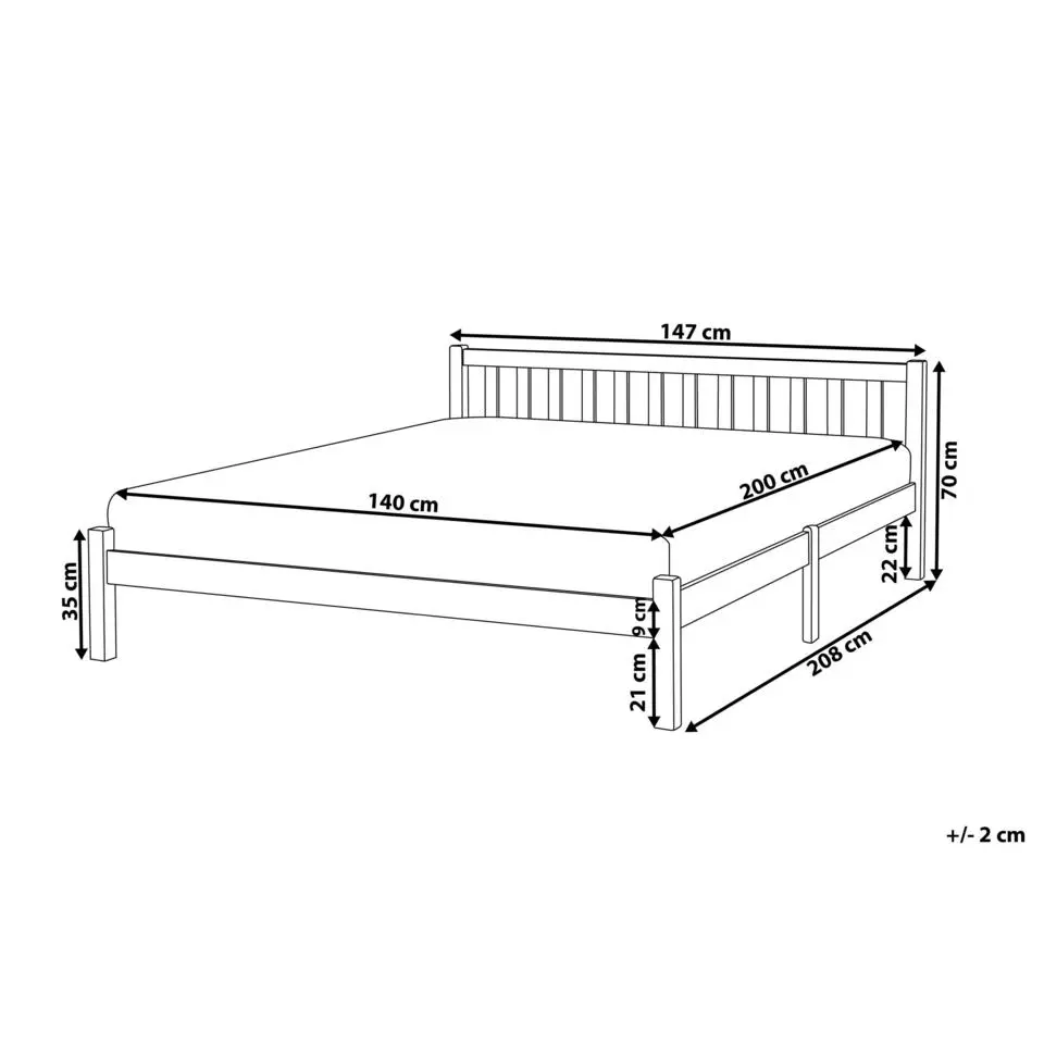 FLORAC - Bed - Lichthout - 140 x 200 cm - Dennenhout