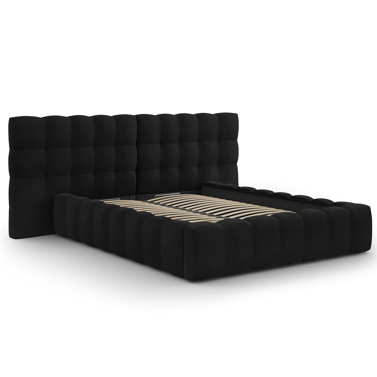 Cosmopolitan Design Lit avec coffre de rangement Bali Velours noir - 140x200 cm