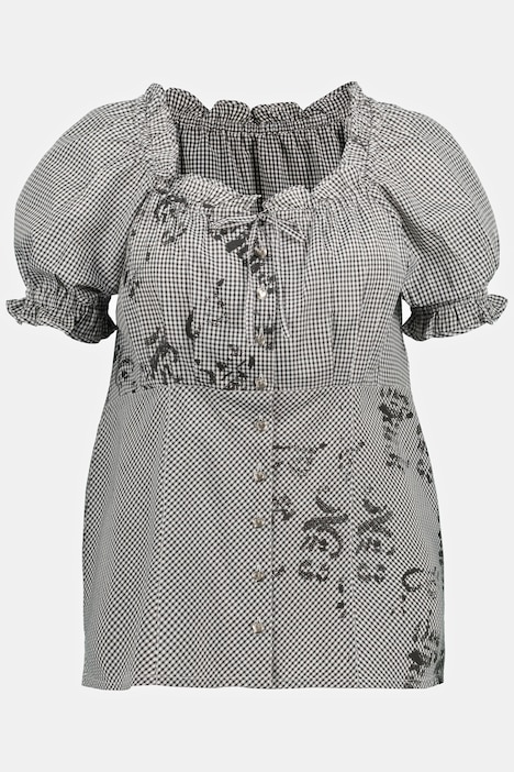 Trachten-Carmenbluse, Vichy-Karo, Herzknöpfe, Halbarm