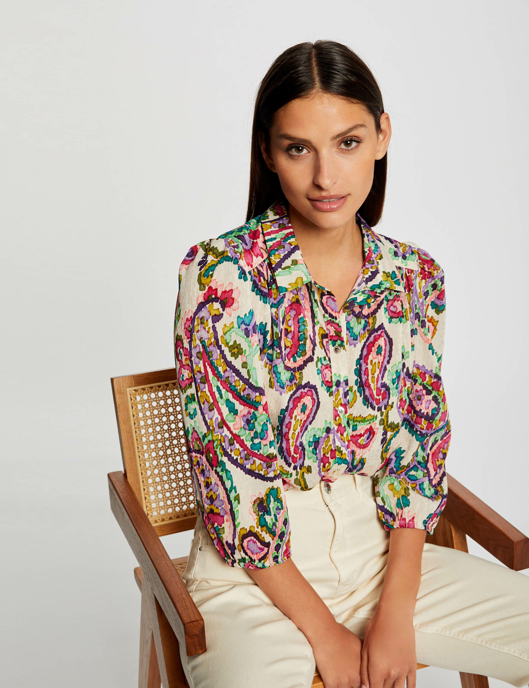 Chemise manches 3/4 imprimé cachemire multico femme - multico