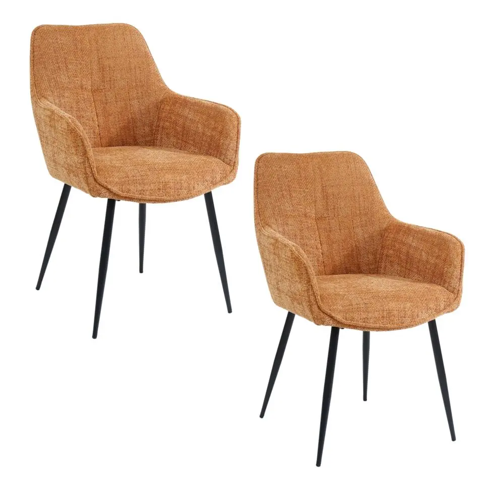 Housecraft Living Jez Eetkamerstoelen met armleuning Oranje - Set van 2