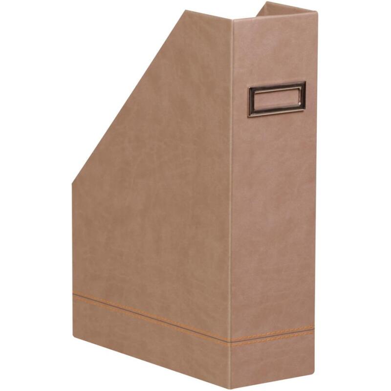 Rhodiarama Porte-revues, en similicuir, 10x25x31 cm. - Taupe