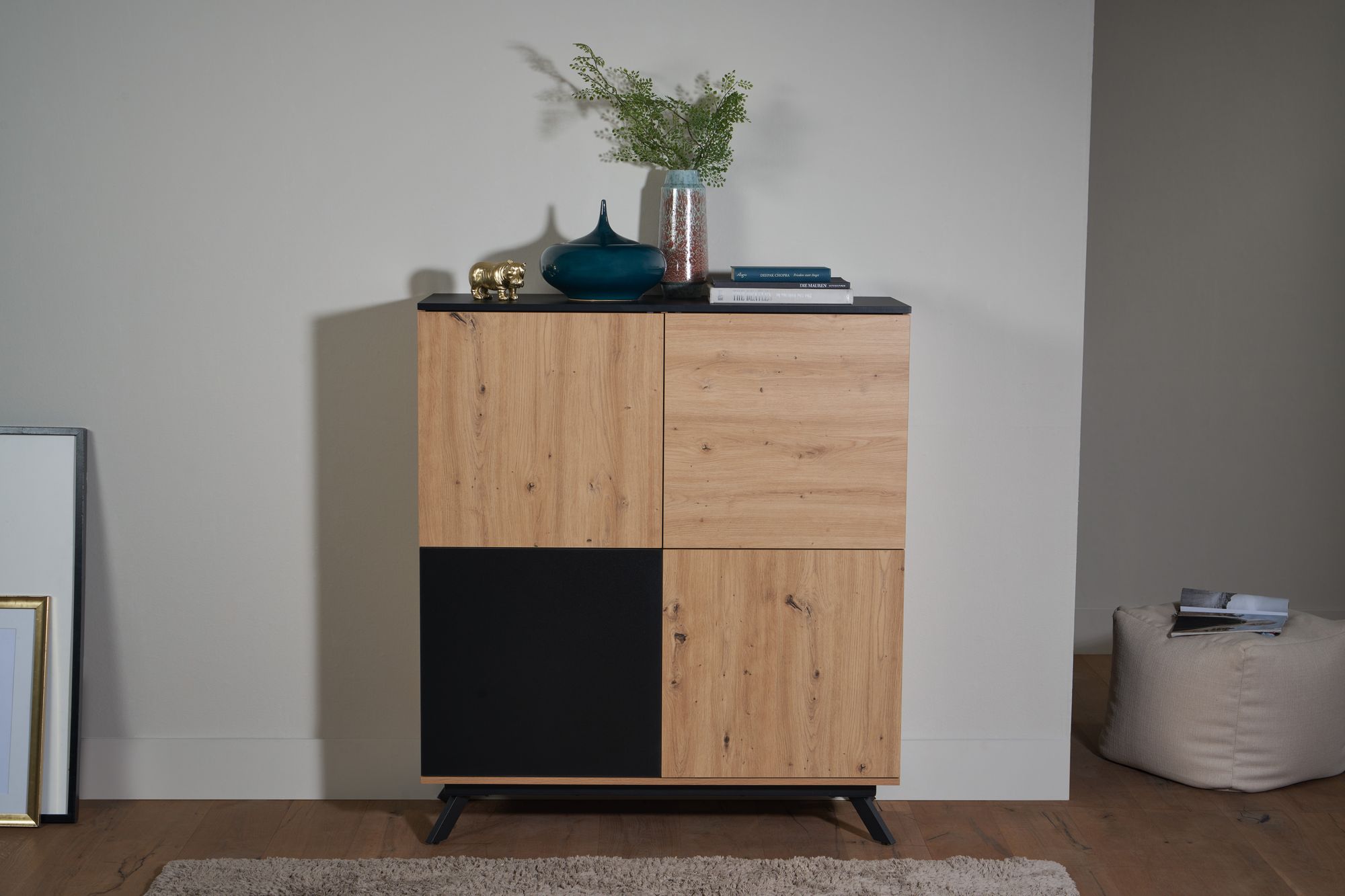 Highboard FineBuy Sideboard 110x125x40cm MDF Eiche Dekor Kommode Anrichte Modern