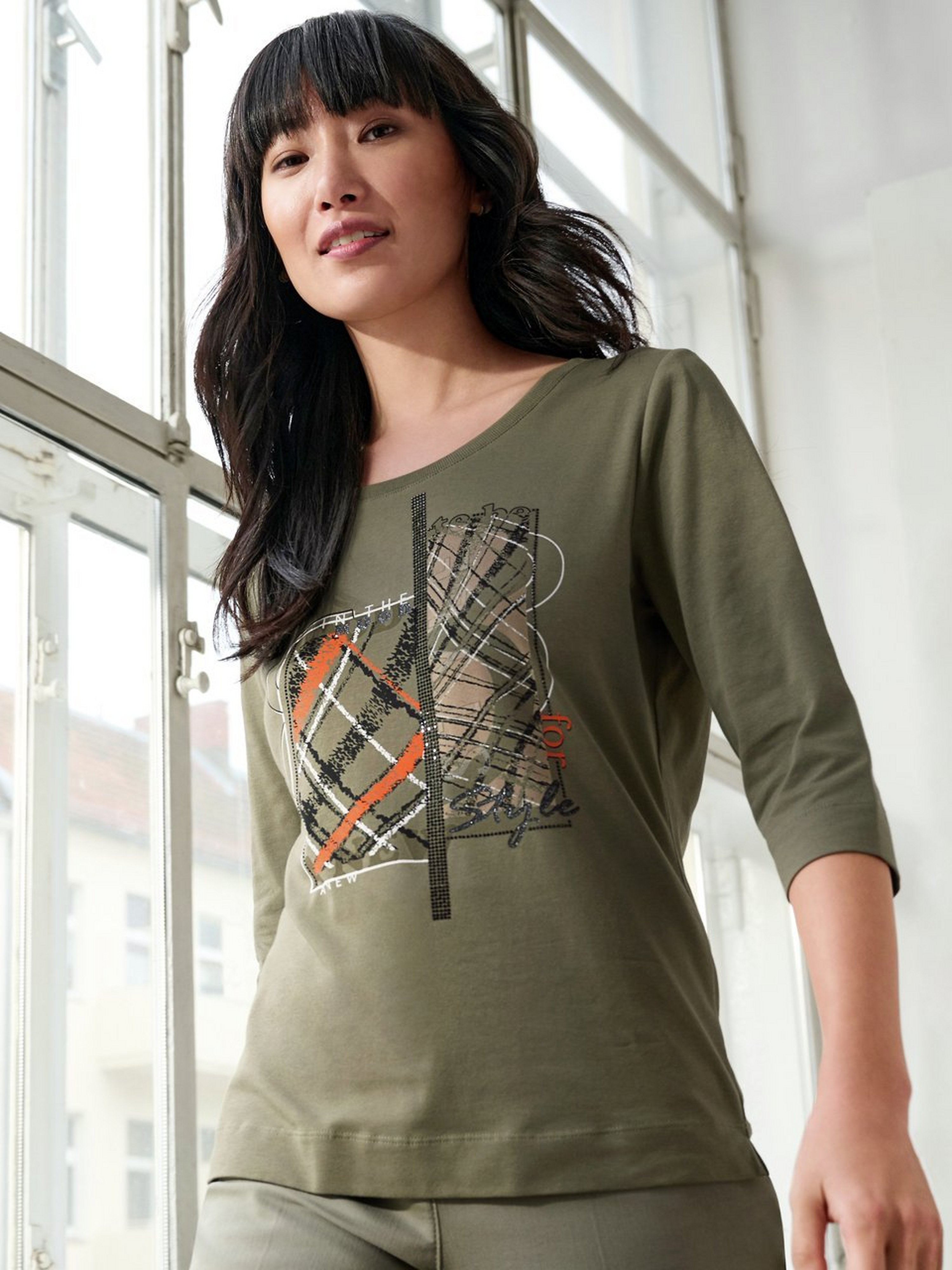 Jersey-Shirt mit 3/4-Arm