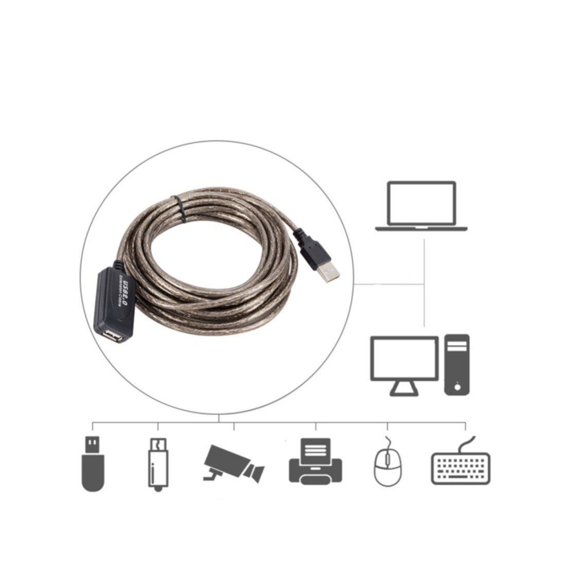 (25m) USB A auf USB 2.0 A-Buchse Aktives Verlängerungskabel Adapter Kabel (Siganalverstärkung) - Schwarz