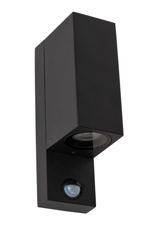 Lucide Zaro 2 wandlamp buiten met sensor IP65 vierkant zwart