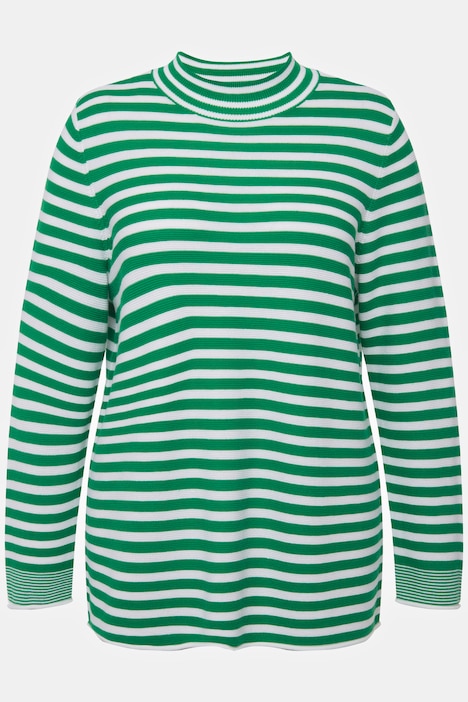 Pullover, Ringel, Rollkanten, Stehkragen, Langarm
