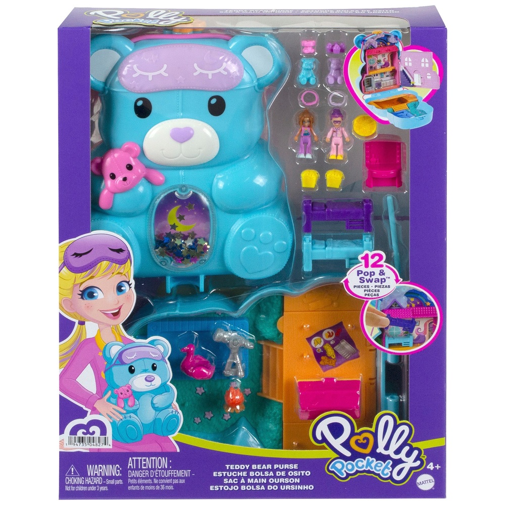 Polly Pocket Teddybär-Tragetasche mit Mikropuppen und Accessoires
