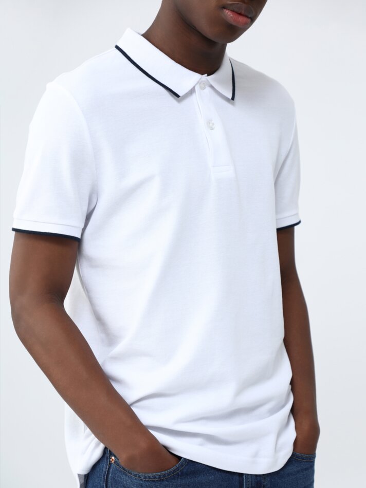 Camisa polo básica com detalhes brilhantes - Branca