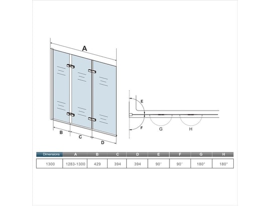 AICA SANITAIRE - Aica pare-baignoire en verre anticalcaire,1300x1400x6mm,3 vo...