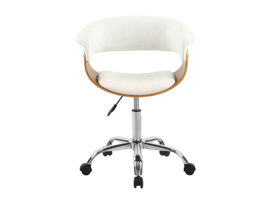 Chaise de bureau pivotante en bois et PU blanc - Basile