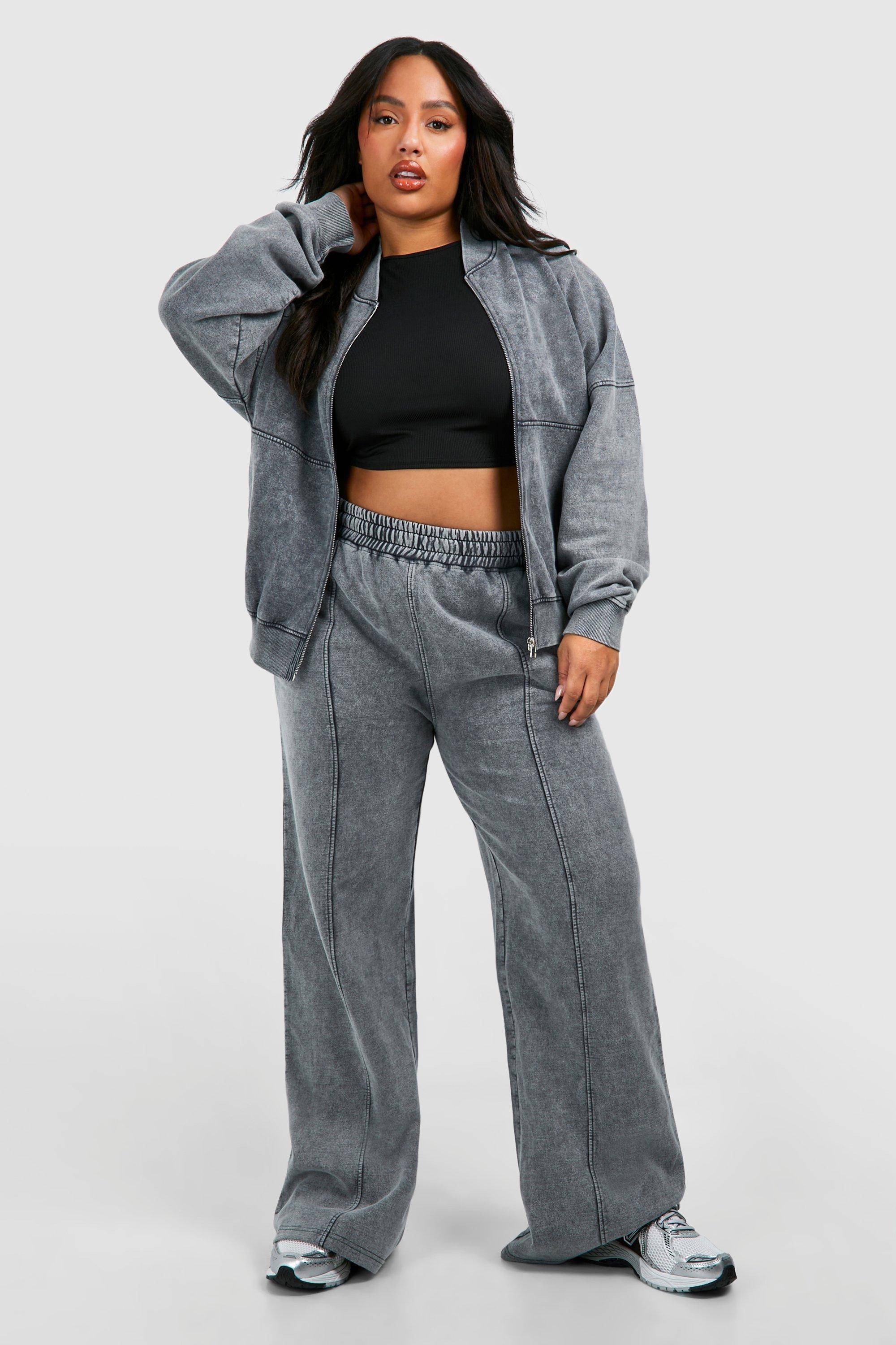 boohoo Plus Washed Survêtement Bomber à zip intégral et pantalon droit