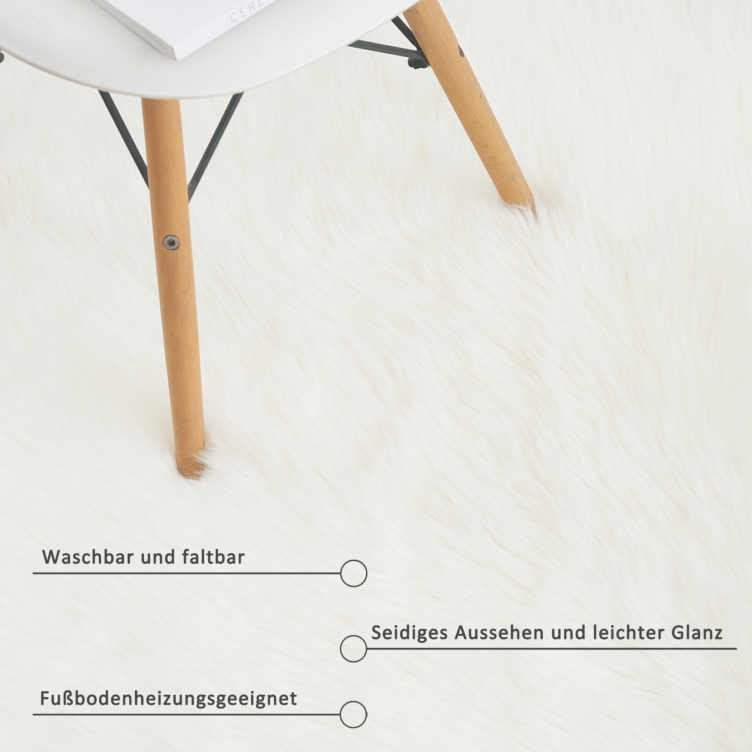my home Fellteppich »Dena Teppiche, Fellform, waschbar« fellförmig 60 mm Höhe Kunstfell, weich, Uni-Farben, Wohnzimmer, Schlafzimmer, Esszimmer