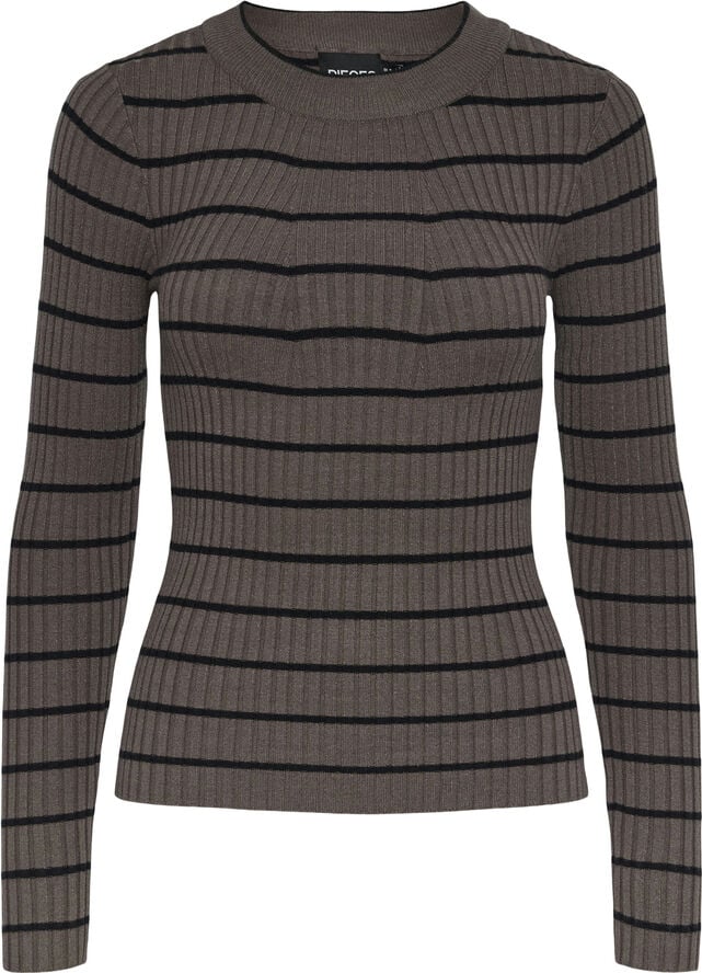 Pieces PCCRISTA LS O-NECK KNIT NOOS BC Morel/black narrow