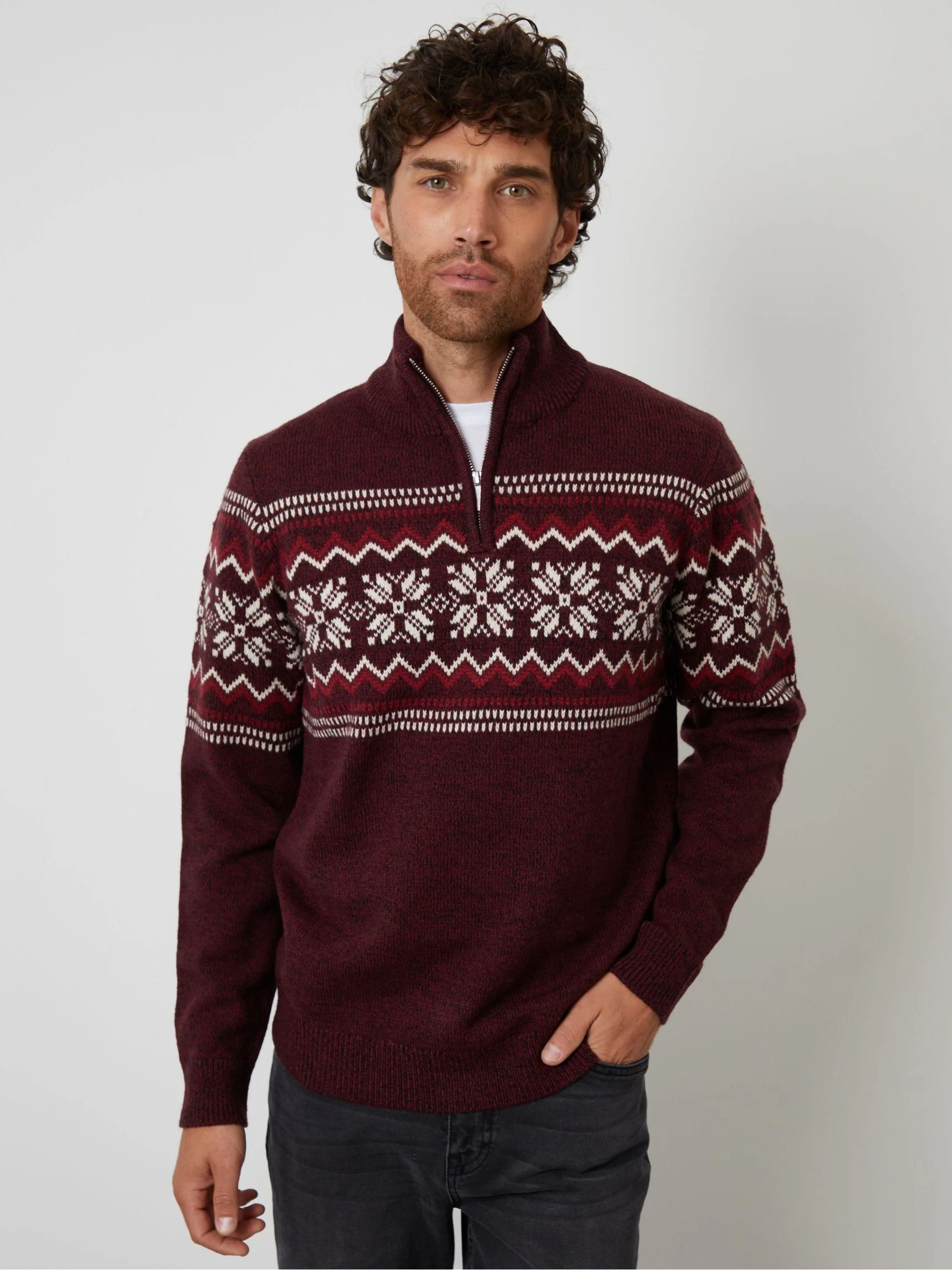 Rood - Threadbare gebreide trui met fairisle-patroon en korte rits