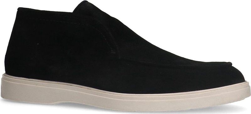 Manfield - Enkelboots - Zwart - Suède - Platte Zool - Leer Voering
