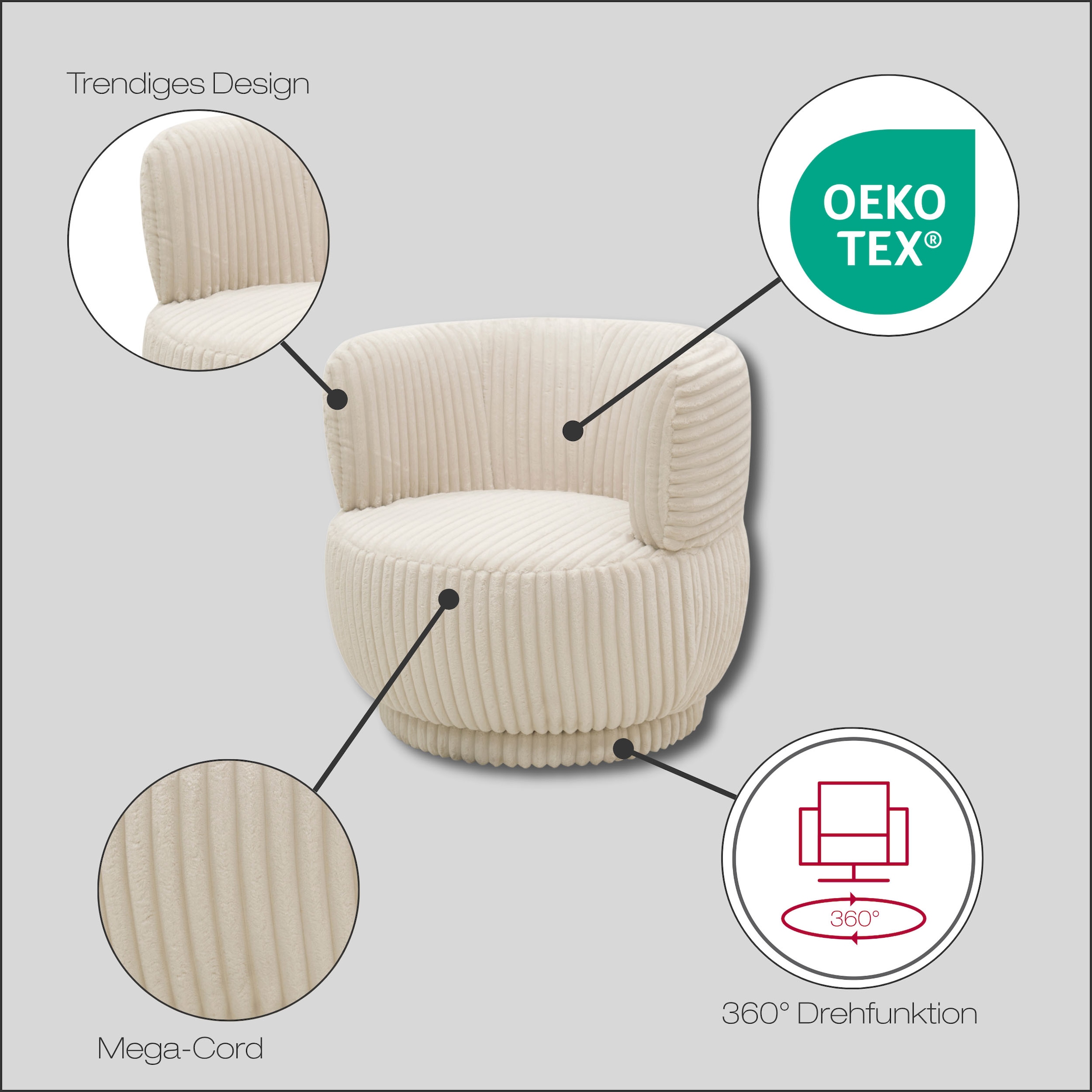 DOMO collection Sessel »Bruges, Loungesessel mit Drehfunktion«