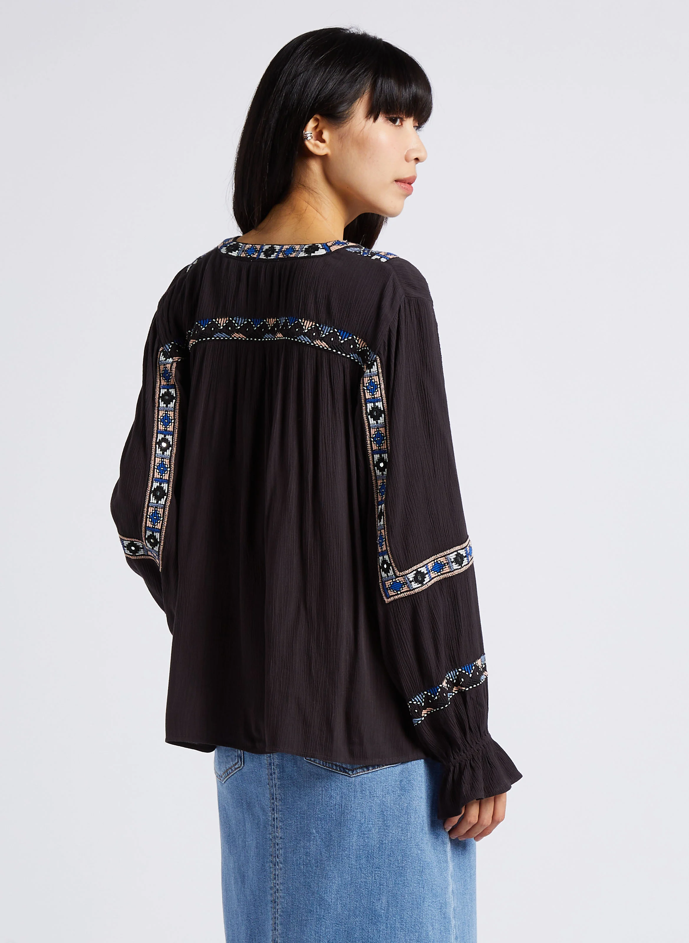 MARIELLA - Blouse ample brodée | Gris