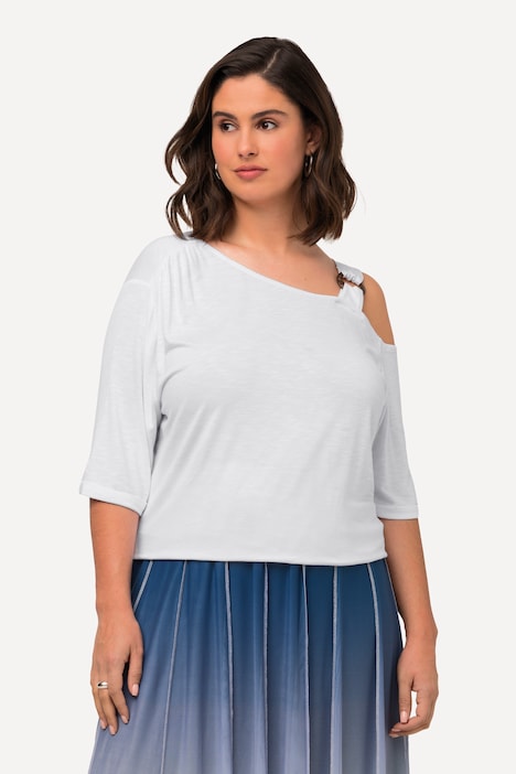 T-Shirt, Cut-Out, gekräuselte Schulter, Halbarm