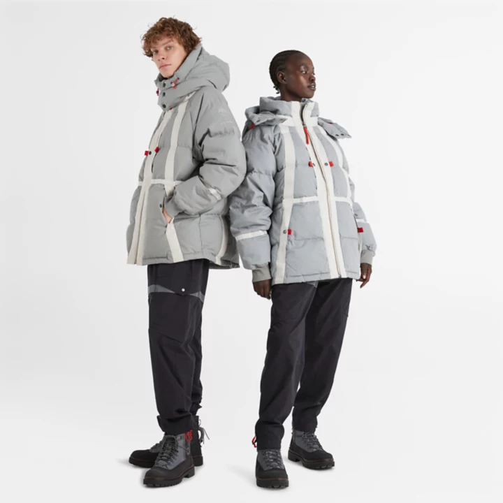 Jaqueta puffer Timberland x Raeburn na cor cinza