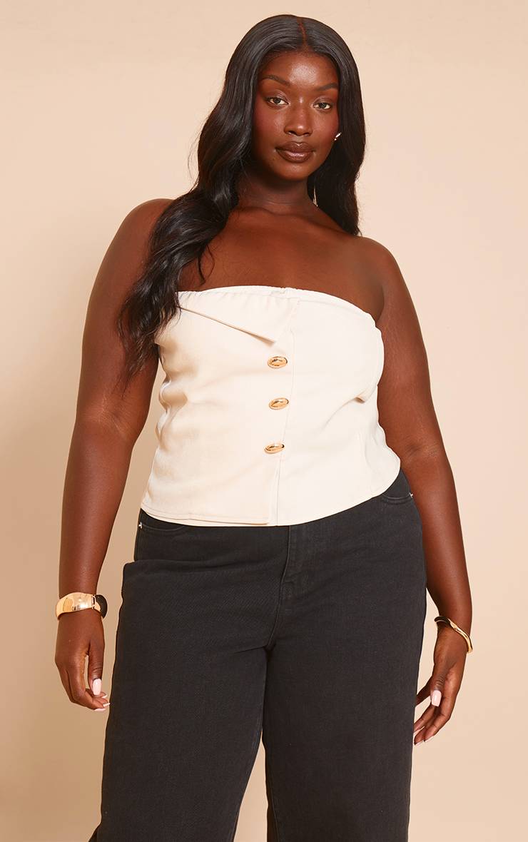 Gris Pierre Top Bandeau Grande Taille Avec Détail De Bordure Tissée