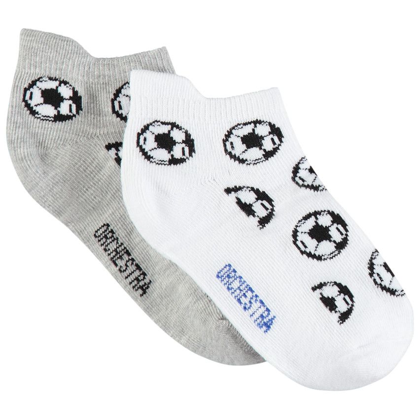 Lot de 2 paires de chaussettes à bandes et ballons de foot en jacquard - Blanc
