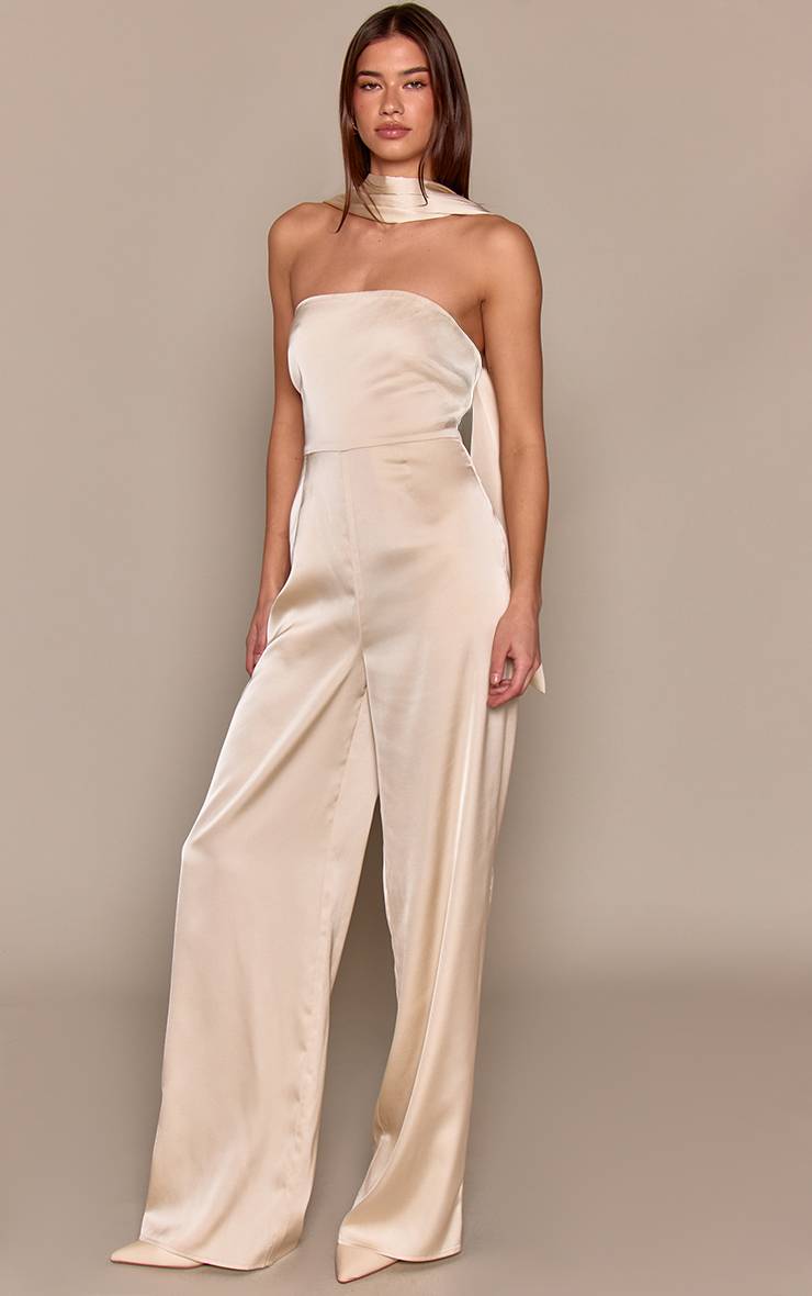 Champagne Combinaison-pantalon Satinée Bustier Avec Détail Foulard