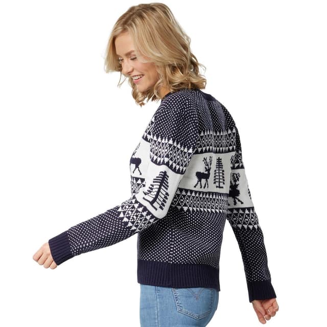 Julesweater Winterwonderland blå-hvid til kvinder