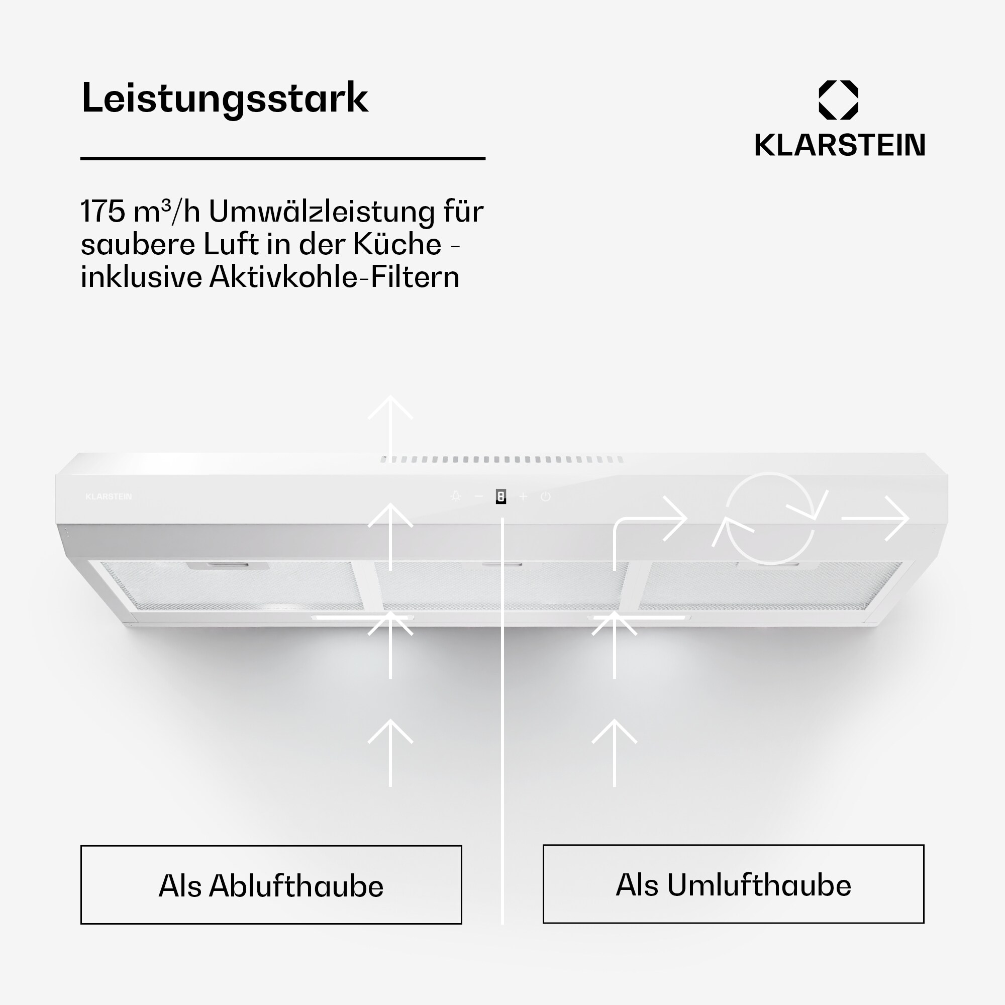 Contempo Neo Unterbauhaube Abluft/Umluft 175 m³/h Abluftleistung SenseControl integrierte Touch-Steuerung Edelstahl / Acrylglasfront