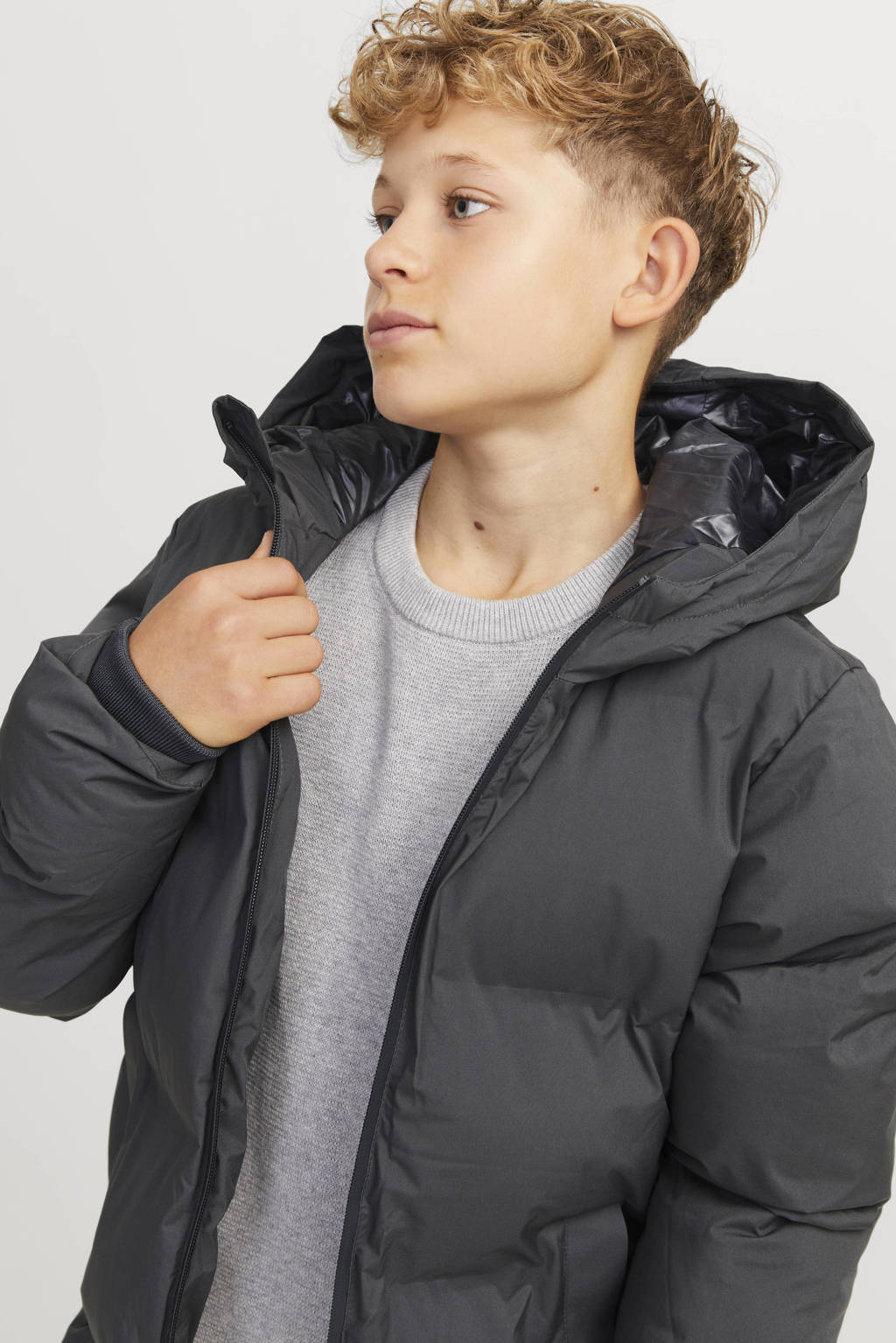 JACK & JONES gewatteerde winterjas JJPAYNE donkergrijs