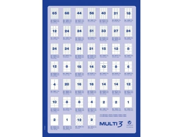 MULTI 3 MULTI universaletiketter 3,105x148mm, rektangulære, hvite 100 ark.