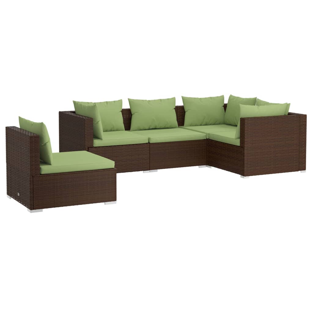 Salon de jardin meuble d'extérieur ensemble de mobilier 5 pièces avec coussins résine tressée marron