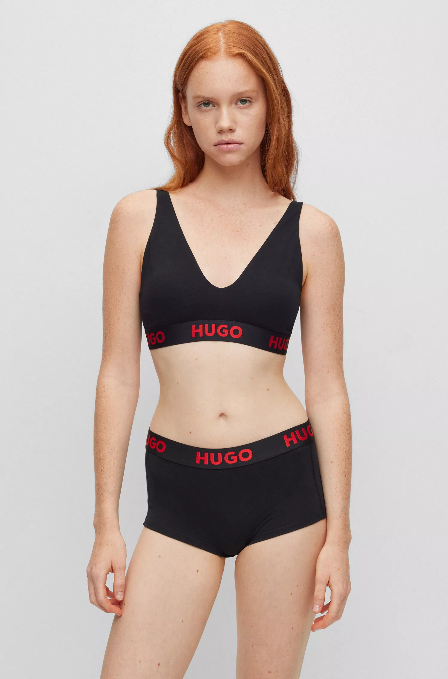 Sutiã triangular HUGO vermelho em algodão elástico com faixa com o logotipo.