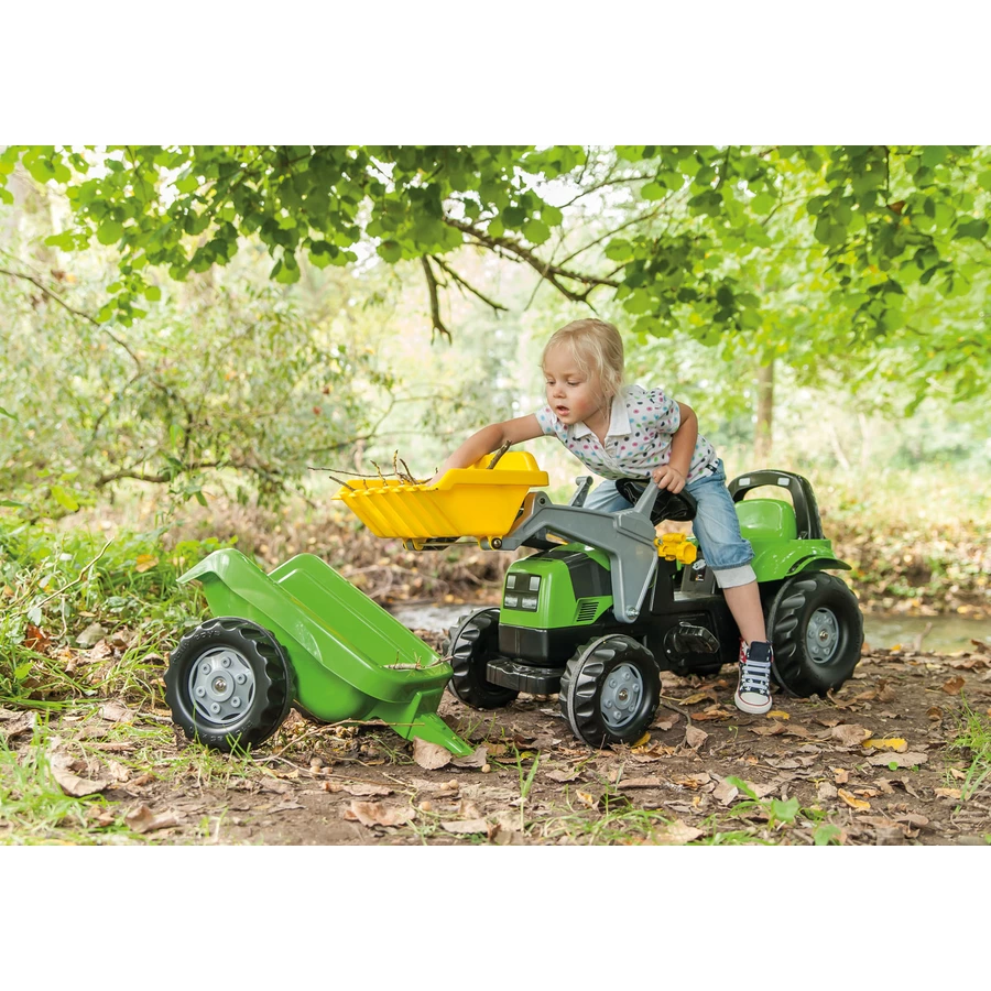 rolly®toys Kindertraktor rollykid Deutz-Fahr 5115 G TB mit Lader und Anhänger