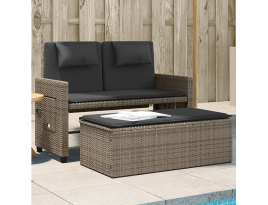 VIDAXL - Banc de jardin Banc inclinable de jardin avec coussins gris résine tressée