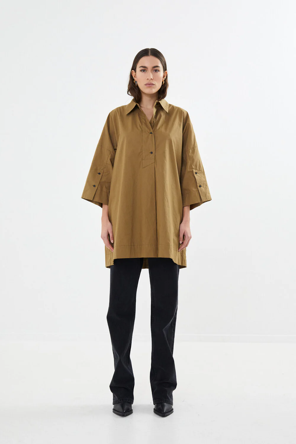 Rabens Saloner  Lula Poplin tunic kjole - Old moss
