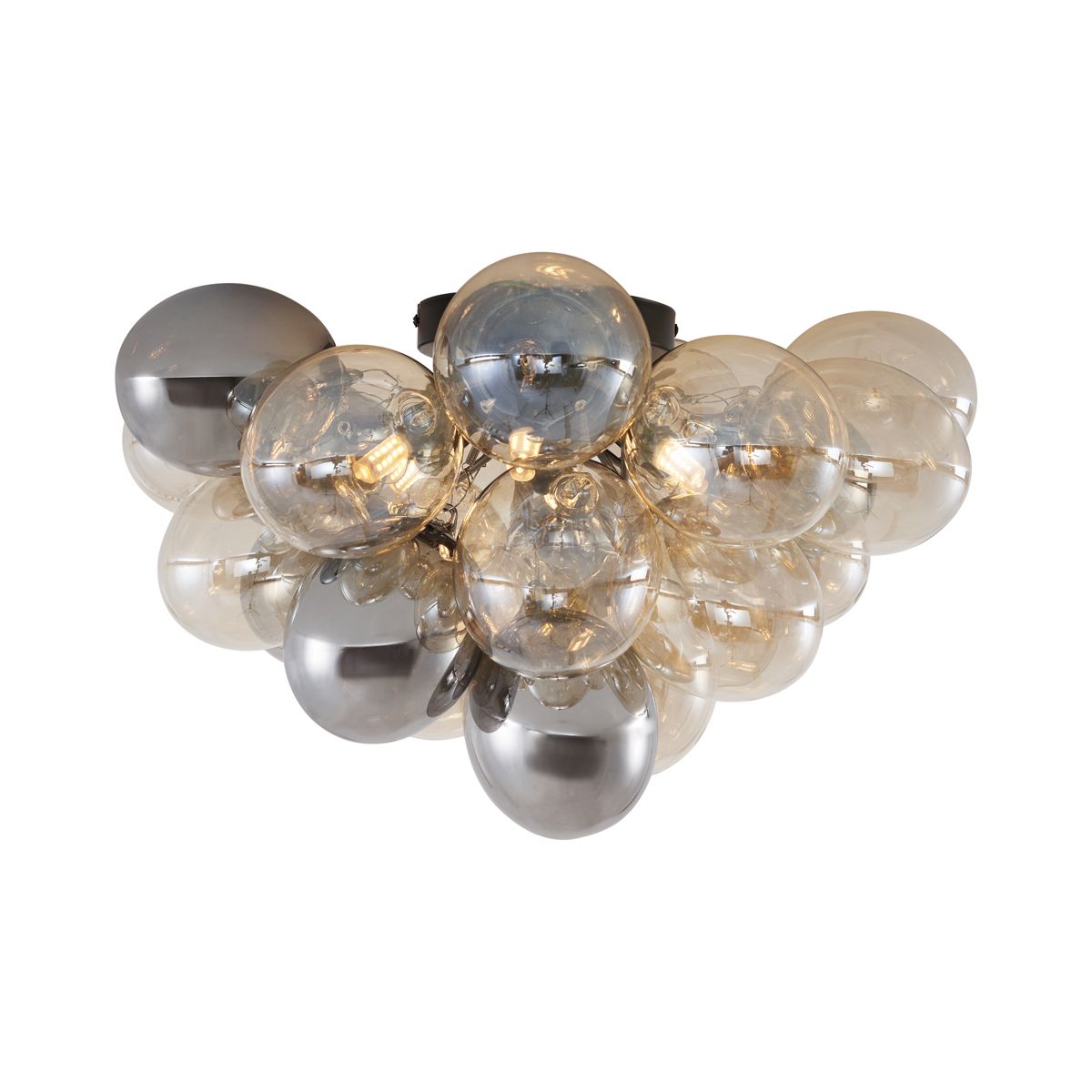 Design plafondlamp zwart met amber en smoke glas 6-lichts - Uvas