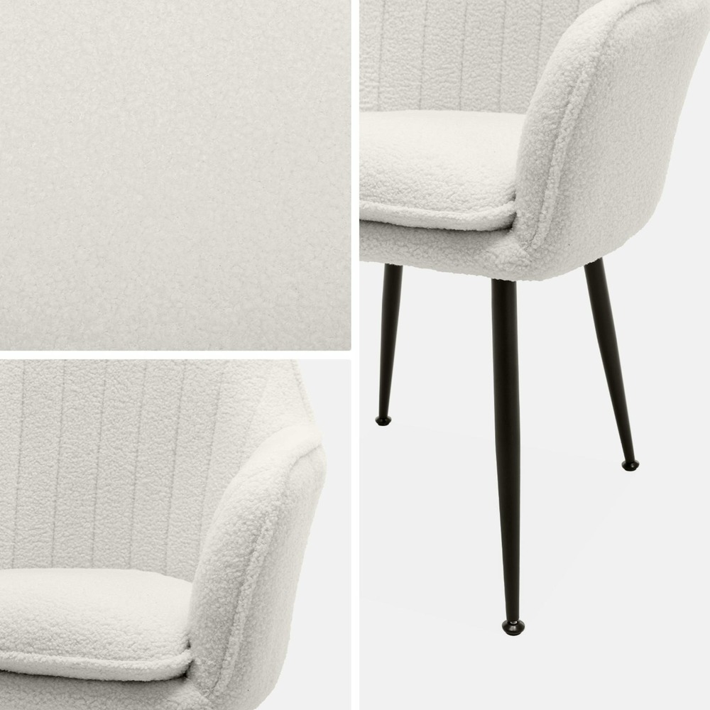 Lot de 2 fauteuils en bouclette et pieds en métal noir mat. Shella l 57 x p 59 x h 84.5