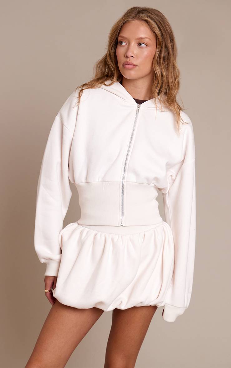 Crème Veste Zippée Cintrée En Molleton