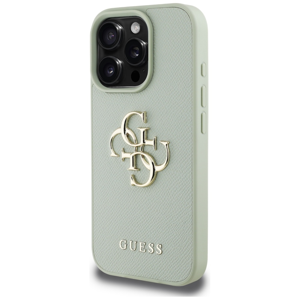 iPhone 16 Pro Max Leder Hardcase Hülle Grained 4G Big Metal Logo (GUHCP16XPGT4MBN) - Türkis