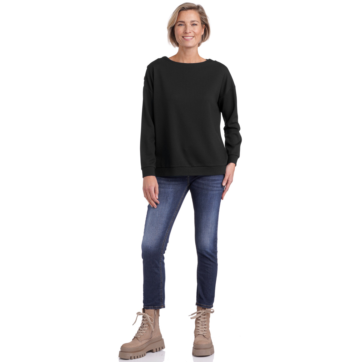 Gina Benotti Damen Sweatshirt mit Struktur schwarz