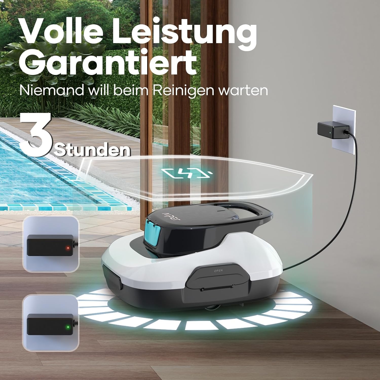 AIPER Poolroboter, Kabelloser Poolsauger Akku, 90 Minuten Reinigungszeit, Automatische Reinigung mit Selbsteinparkfunktion, Kompakter und Leichter Poolreiniger Ideal für Oberirdische Pools