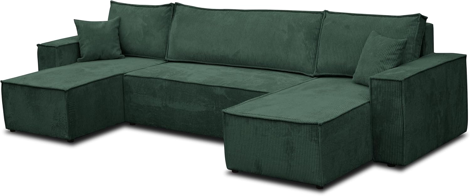 Hugo U-Form Ecksofa mit Schlaffunktion und Bettkasten, Sofa Eckcouch U Form Schlafsofa (Grün)